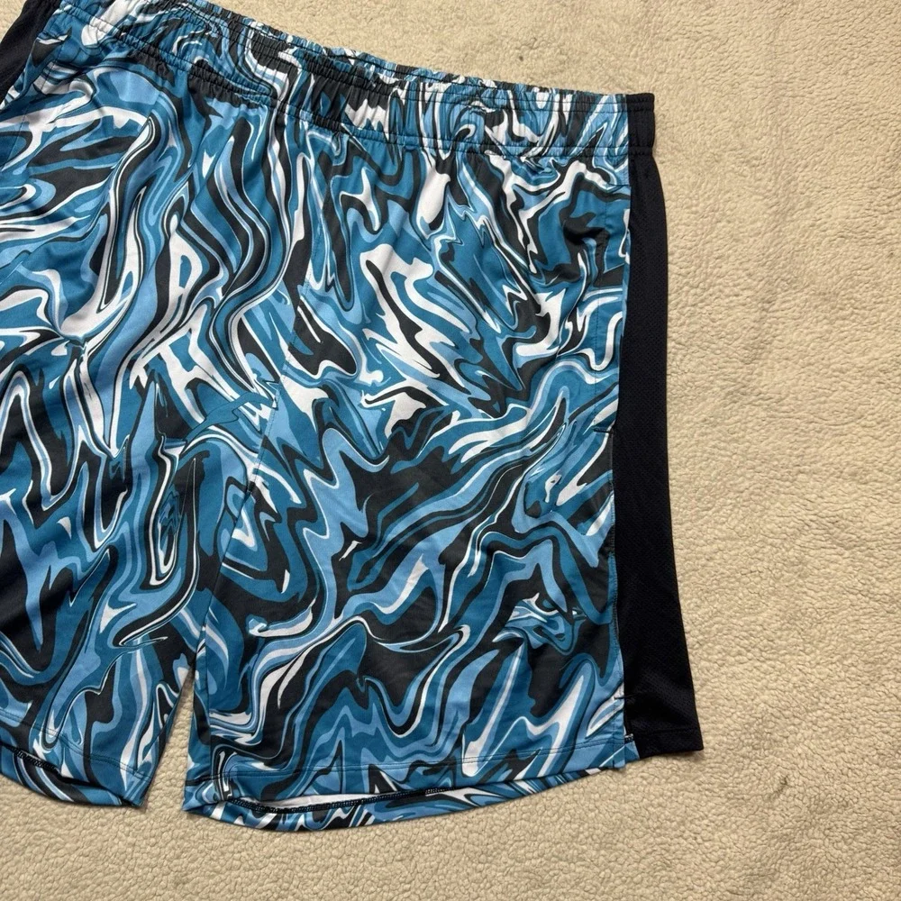 Under Armour Shorts Mens XL Basketball Stretch Blue White Oil Spill Print Mesh